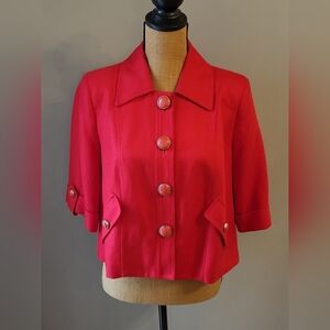NYgard Collection Red Linen Blend Cropped Jacket Size 8